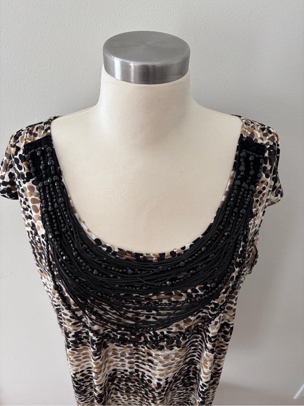 Vintage Cato Animal-Print Scoop Neck Top Attached Beaded Neck 18/20W Y2K Style - Picture 8 of 13